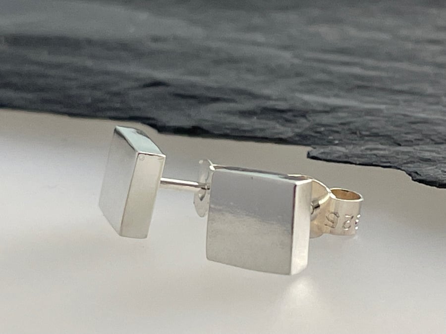 Chunky Sterling Silver Square Ear Stud Earrings 6mm - Plain-Smooth - Handmade