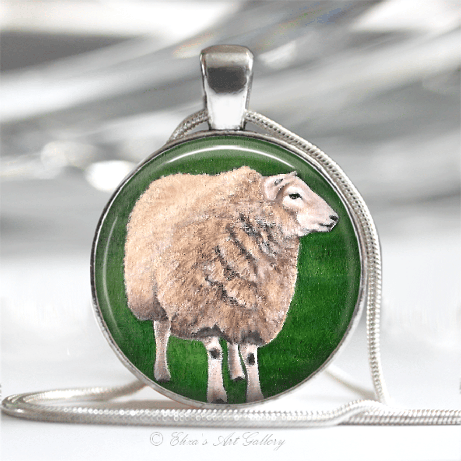 Silver Plated Sheep Art Pendant Necklace