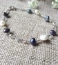 Peacock & Cream Freshwater Pearl & Crystal Floating Bracelet - Image 2