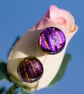 Purple and Gold Dichroic Glass Earrings on Silver Studs - 2511 - Image 1