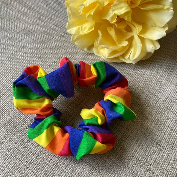 Rainbow fabric hair scrunchie