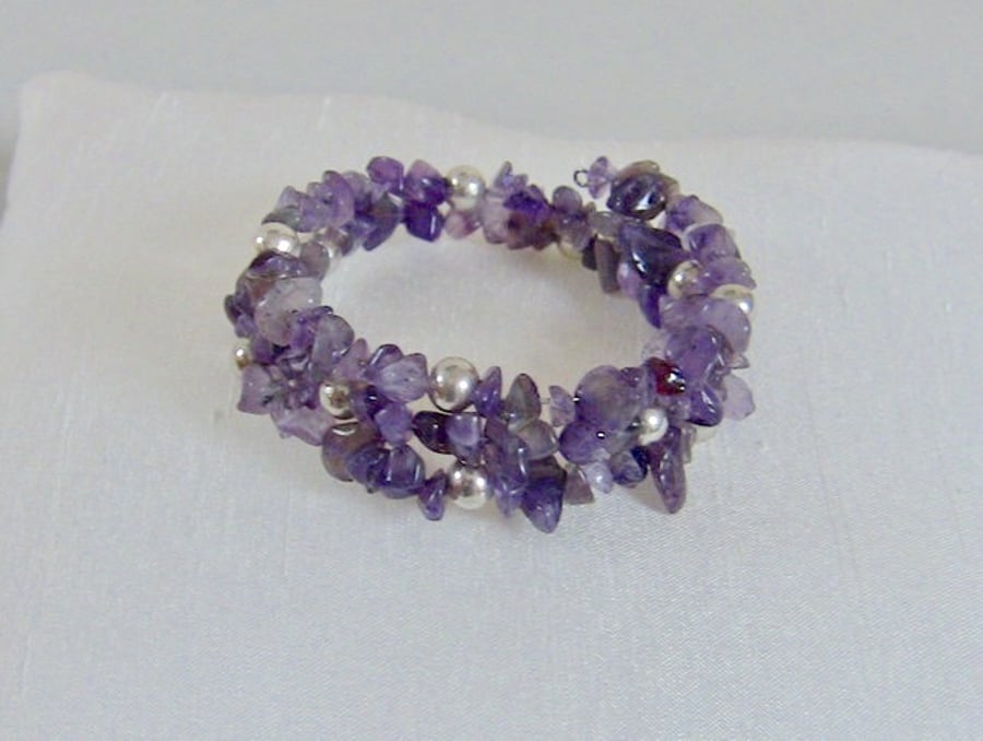 SALE! 50% off Amethyst and Silver Memory Wire Bracelet, February Birthstone