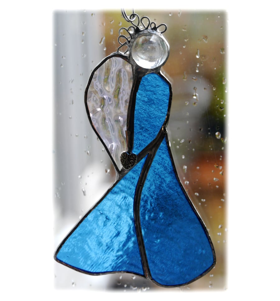 Angel Suncatcher Stained Glass Heart Blue Christmas 023