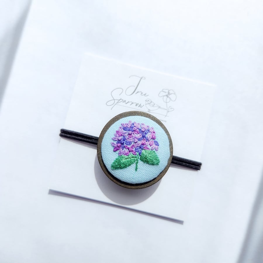 Hand Embroidered Hydrangea Hair Tie