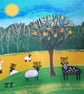 Whimsical Landscape with Sheep and Lyre, Countryside Painting, Cottage Style - Image 6