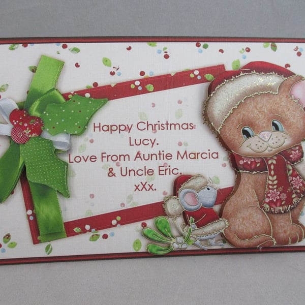 Christmas Handmade Money ,Gift Card Wallet ,Cute Cat and mouse,