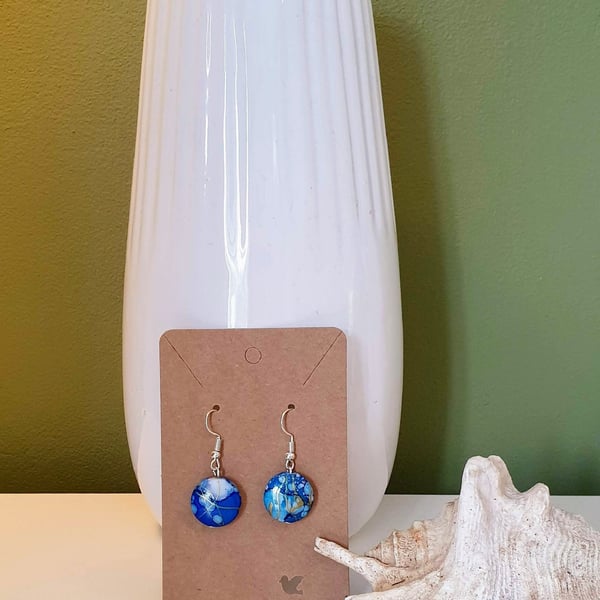 Blue and Gold Bead Drop Earrings