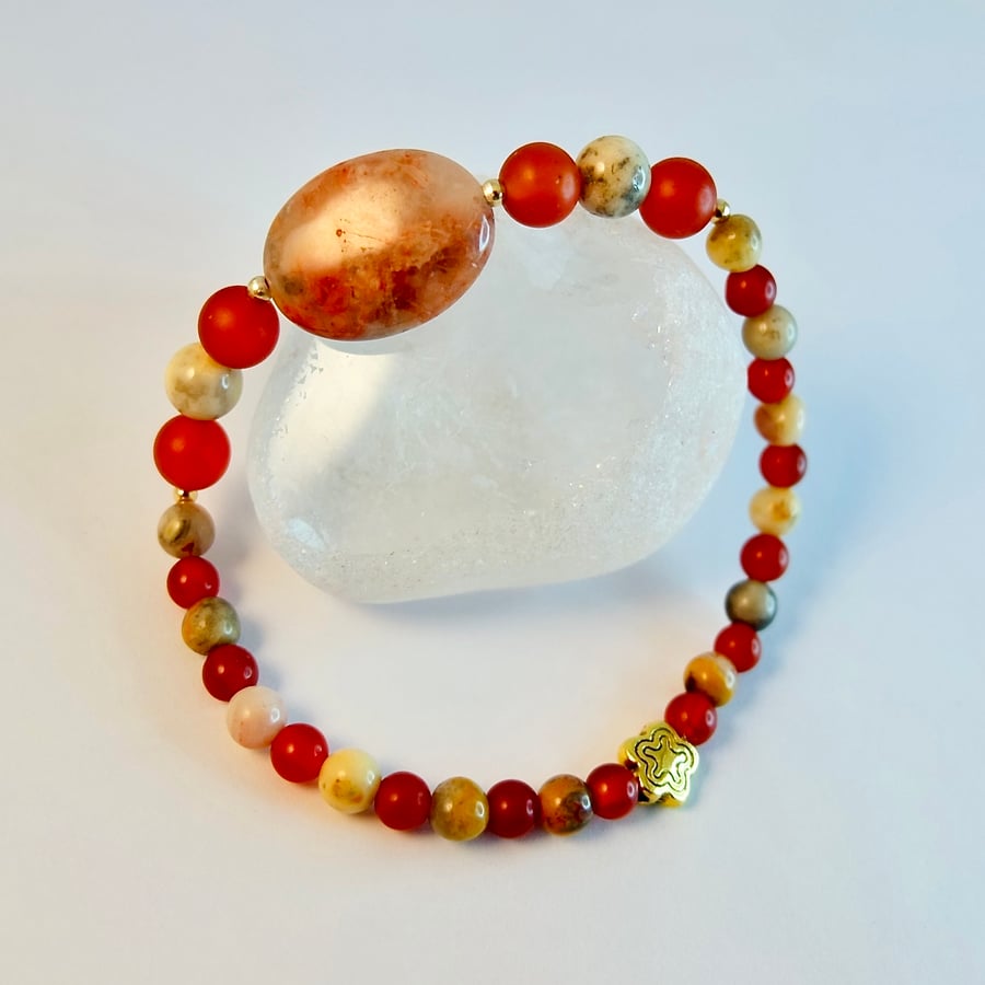 Crazy Lace Agate & Carnelian Bracelet - Handmade Gift, Birthday, Anniversary 