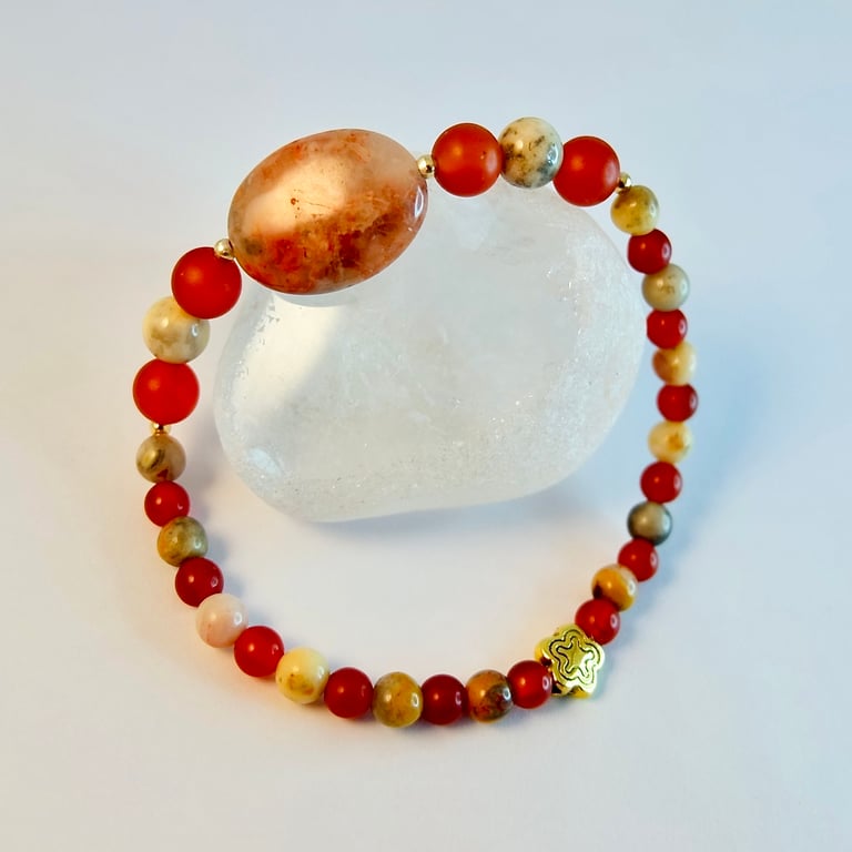 Crazy Lace Agate & Carnelian Bracelet - Handmade Gift, Birthday, Anniversary 