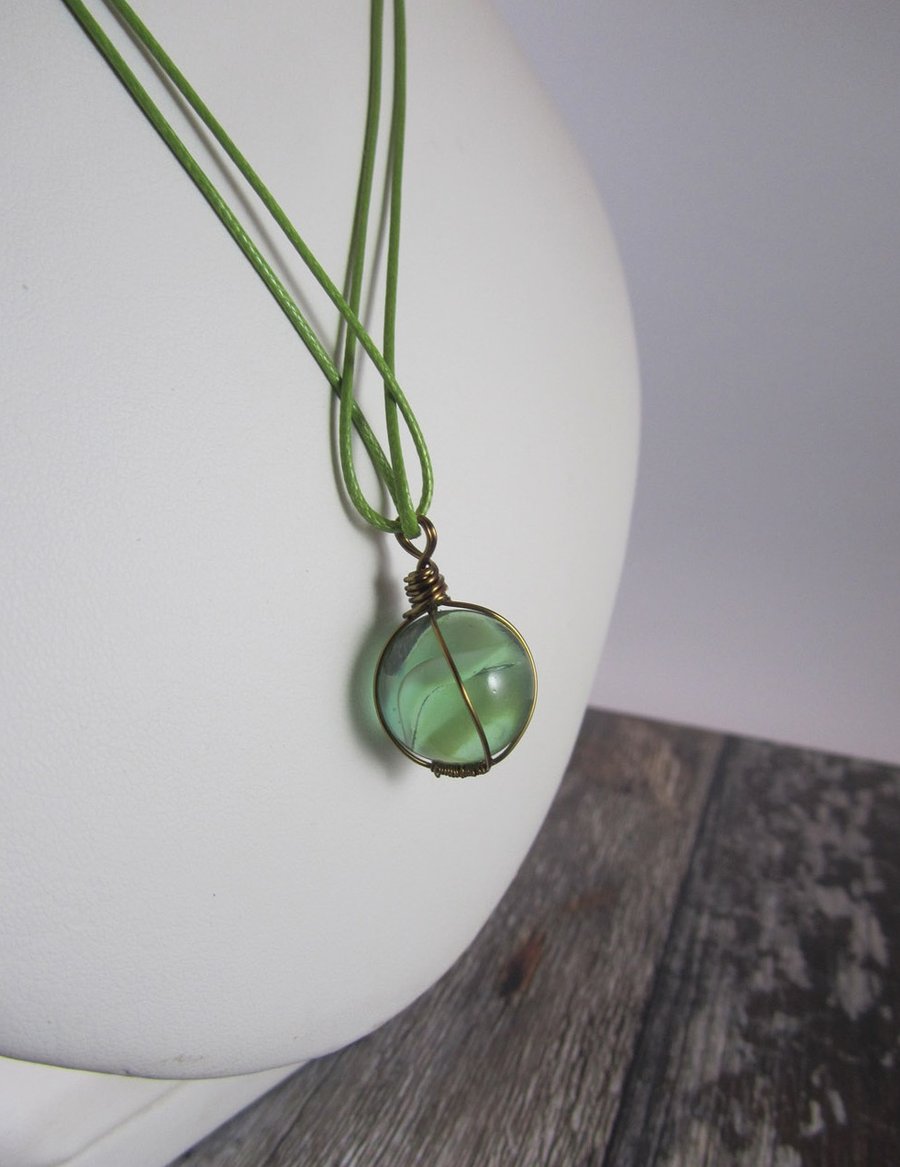 Light Green Marble Pendant Necklace, Marble Necklace, Wire Wrapped Pendant