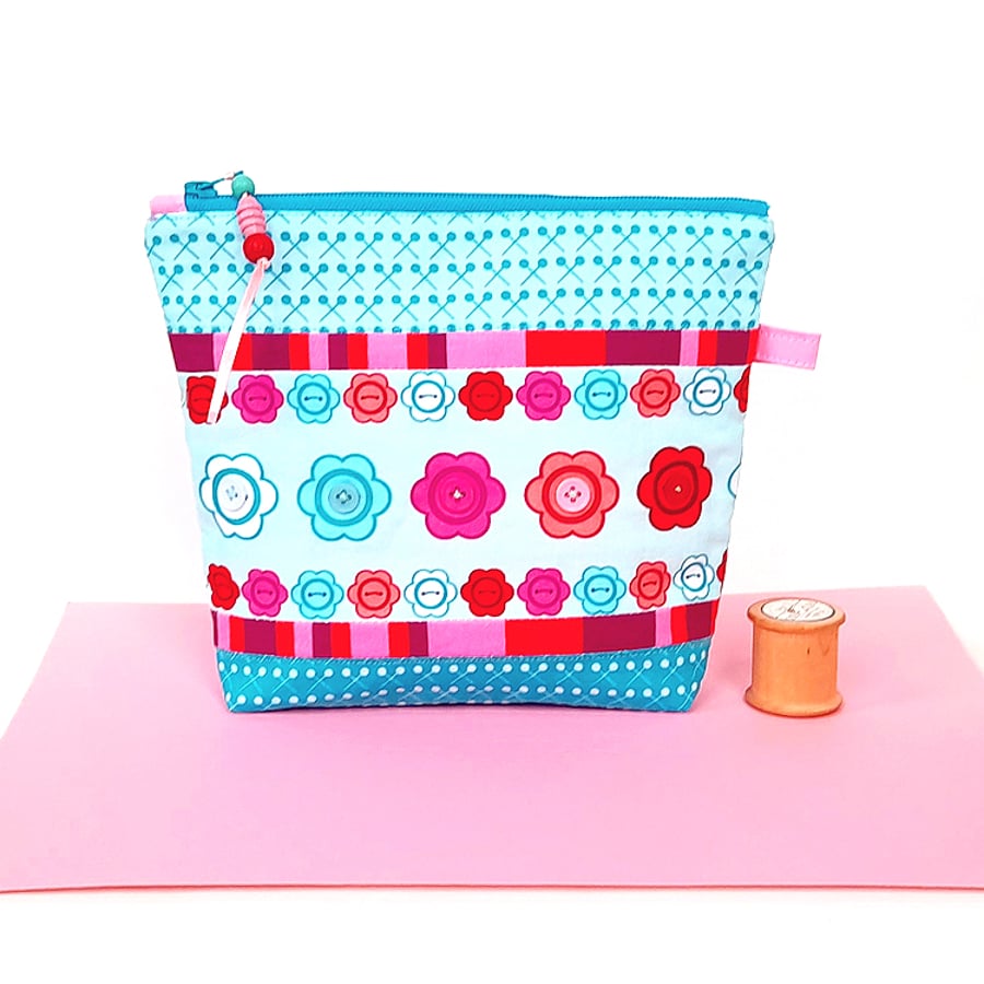 Blue Quilted Patchwork Sewing Project Bag