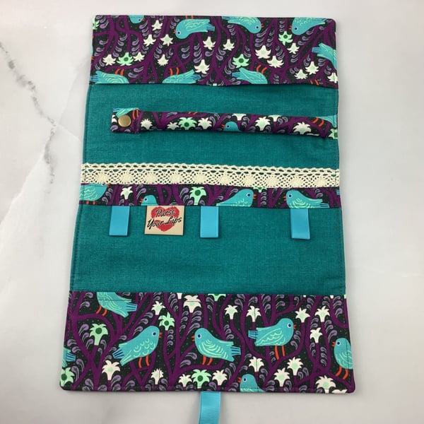 Birds jewellery wrap, Jewellery travel organiser, Handmade