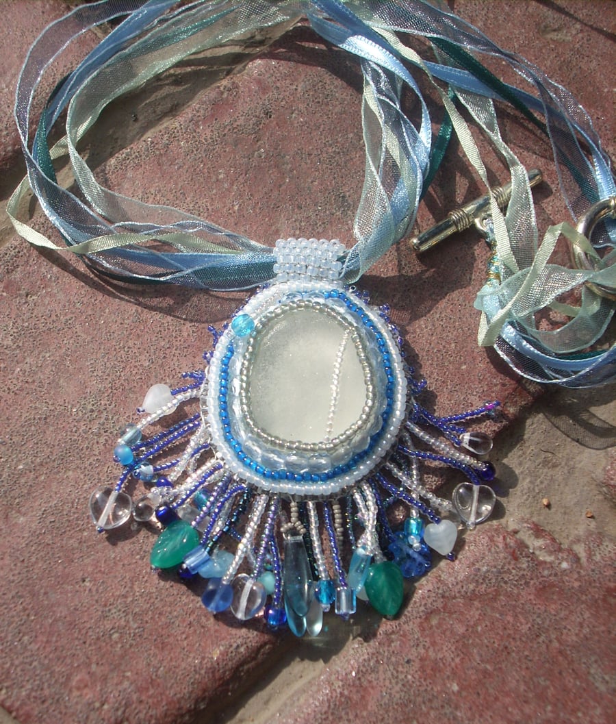 White Seaglass Pendant