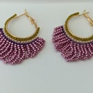 Hoop handmade pink beaded earrings 