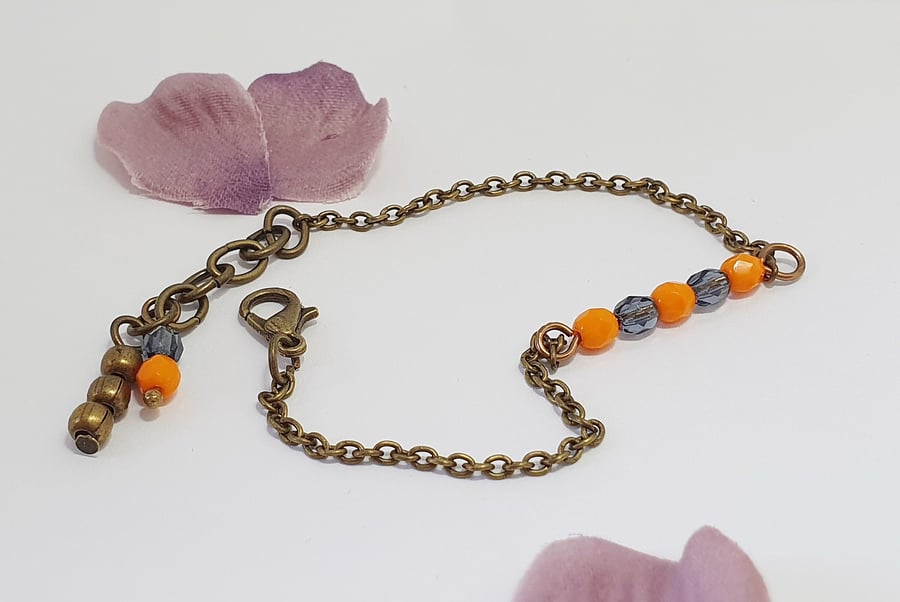 Dainty orange and blue Czech glass boho bead bracelet