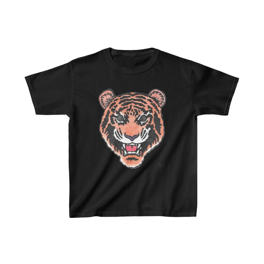 Tiger Face Kids Heavy Cotton Tshirt by Bikabunny