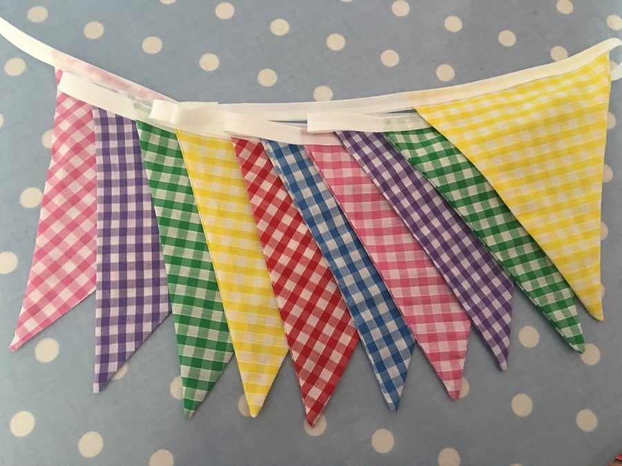 10 ft gingham  cotton fabric bunting, banner, wedding,party flags