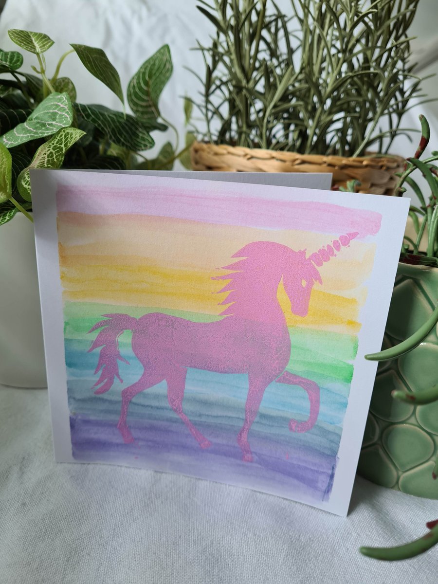 Rainbow unicorn birthday card child's bedroom decor