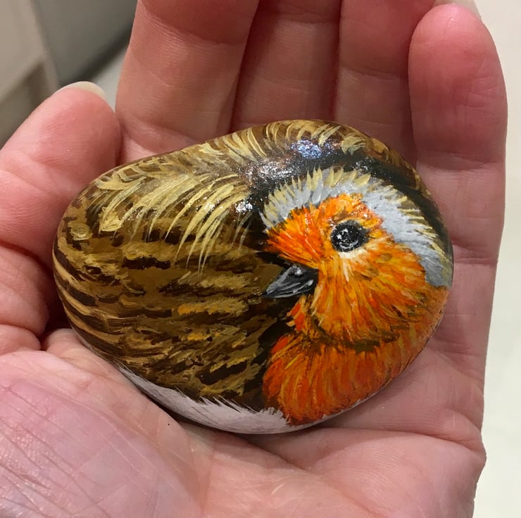 Robin hand painted pebble garden rock wildlife ... - Folksy