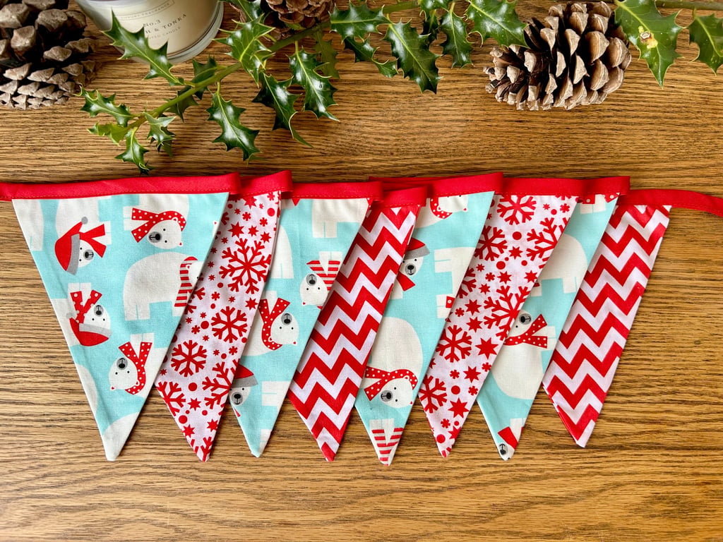 Handmade Polar Bear Bunting (Blue) - Handmade Fabric Garland
