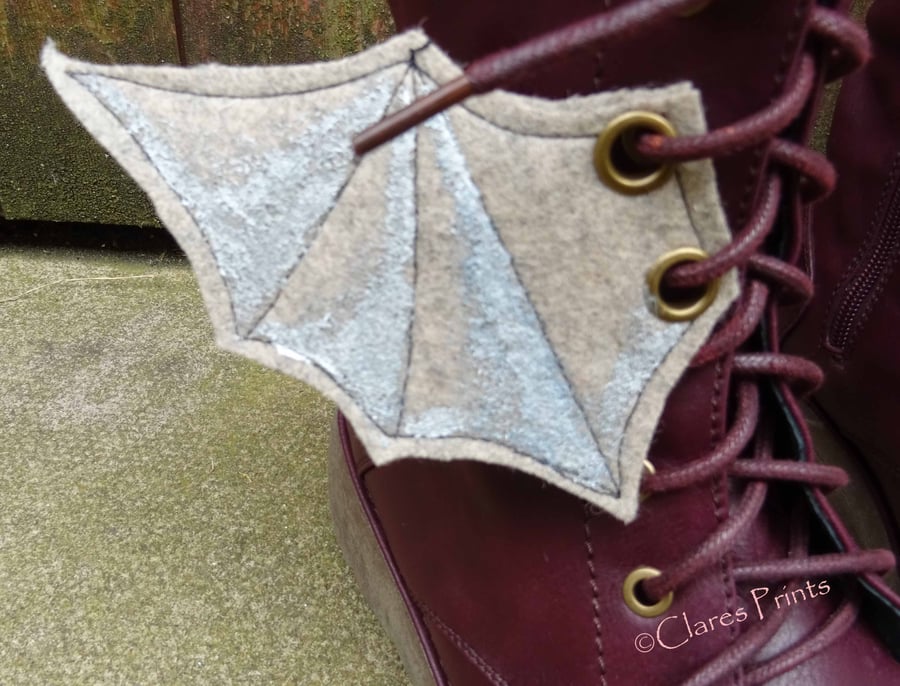 Steampunk Fabric Boot Wings Bat Wings Grey Silver