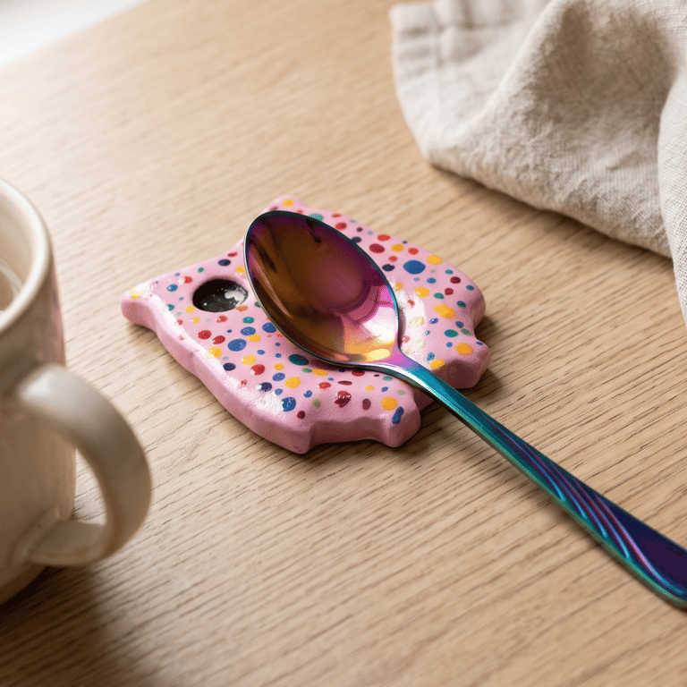 Pink Owl Teaspoon Rest, Colourful Handmade Clay Spoon Holder