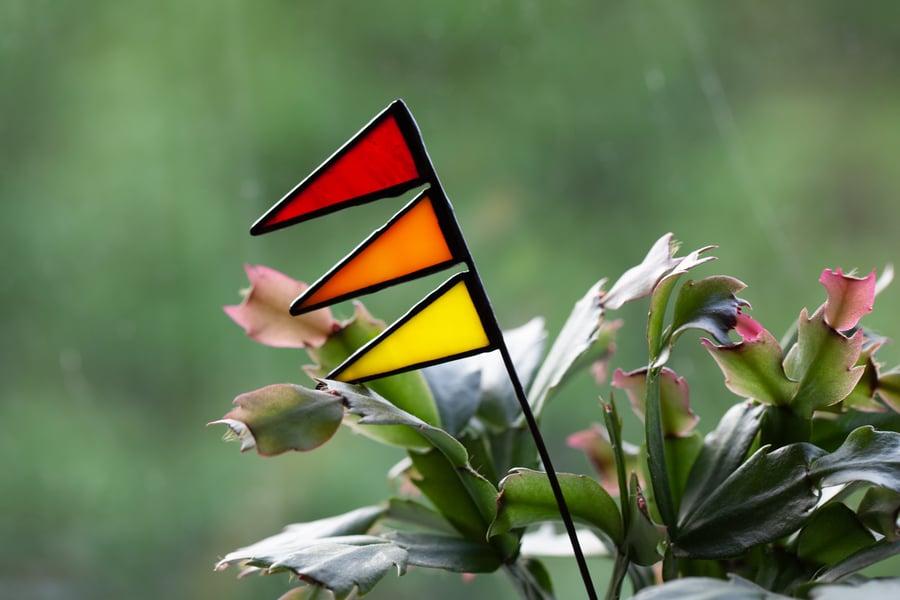 Stained Glass Flags Suncatcher Vase Decor or Plant Pot Stake