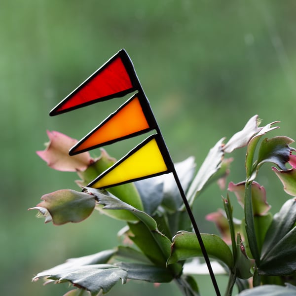Stained Glass Flags Suncatcher Vase Decor or Plant Pot Stake