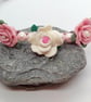 Pink and White Rose Head Band with Pink Pearl Beads, Floral Headband - Image 4