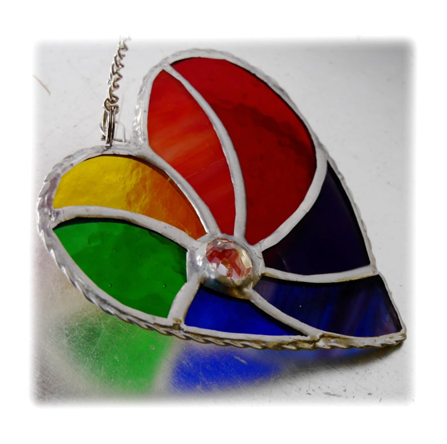 Rainbow Swirl Heart Stained Glass Suncatcher 016