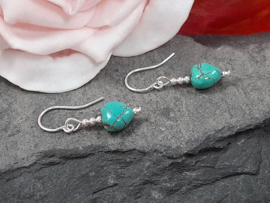 Sterling Silver dangle earrings with turquoise howlite