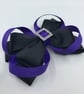 Black Double Layer Bow with Purple Loops on Clip - Image 2