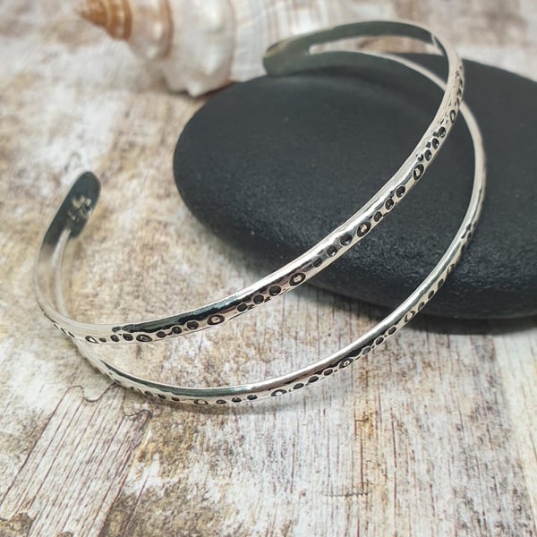 Double Curved Mini Circle Pattern Bangles Sterling Silver 925 Handmade