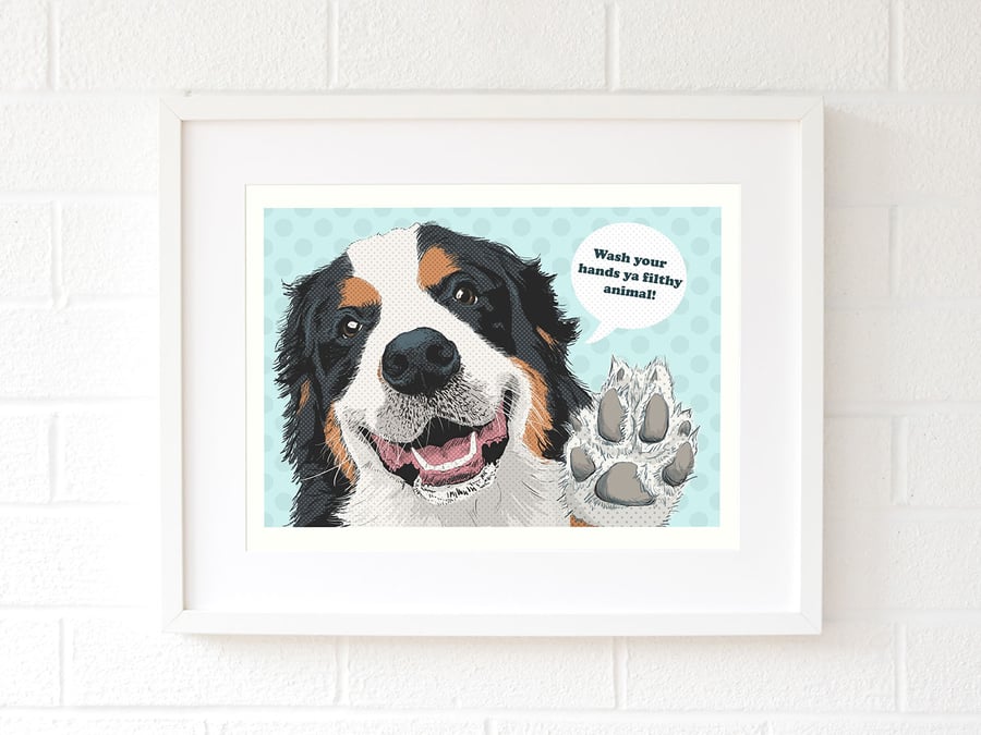 Bernese bathroom print - Bernese pop art - Bernese mountain dog art gift for her