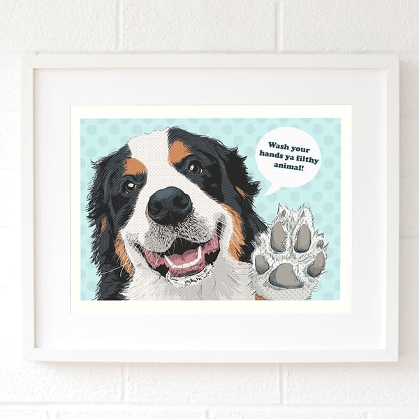 Bernese bathroom print - Bernese pop art - Bernese mountain dog art gift for her
