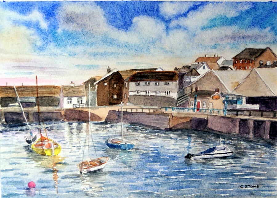 Original watercolour painting Penzance Harbour Cornwall 290 mm x 205 mm