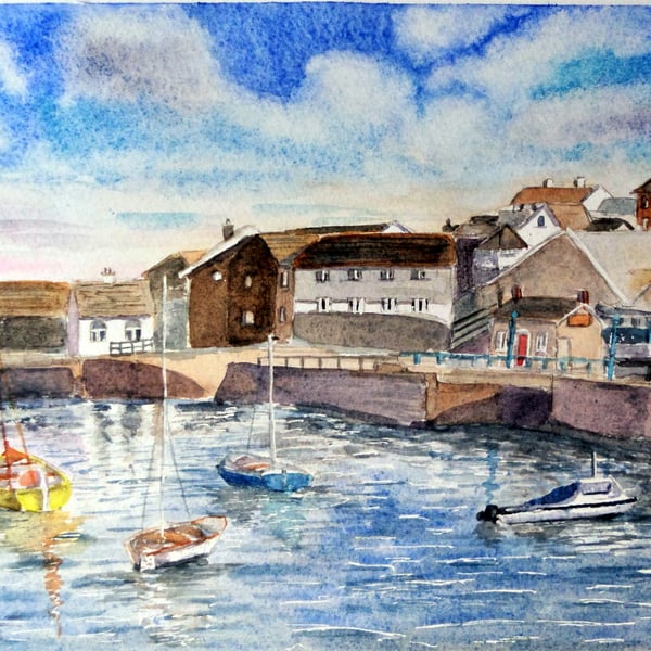 Original watercolour painting Penzance Harbour Cornwall