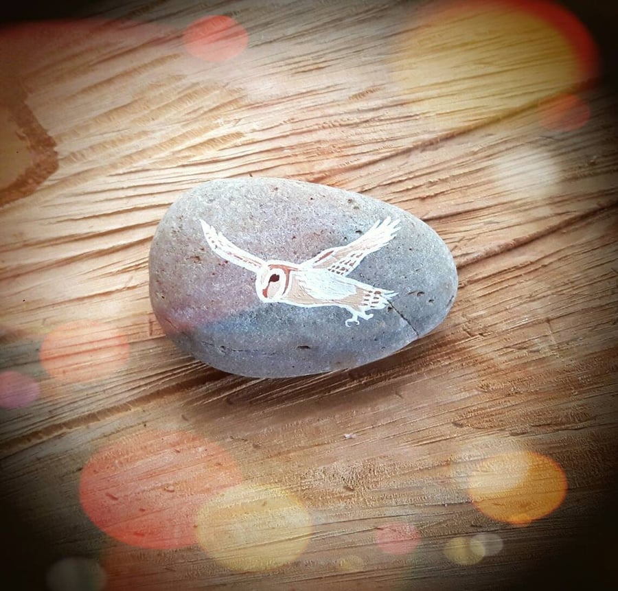 Copper Barn Owl Story Stone - Handpainted Wildlife Bird Art Gift