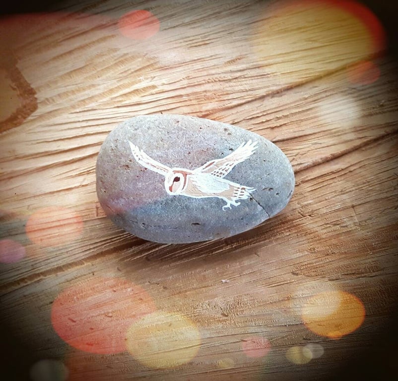 Copper Barn Owl Story Stone - Handpainted Wildlife Bird Art Gift