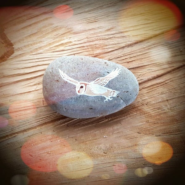 Copper Barn Owl Story Stone - Handpainted Wildlife Bird Art Gift