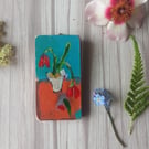 Miniature flower painting on reclaimed wood 'the red tulip '