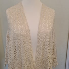 Luxurious handknitted lace shawl with hearts and Ivory Pearl glass beads