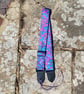  1.5 inch Wide Handmade ukulele neck strap in purple, blue and green batik