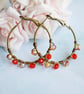 Orange Beaded Hoop Earrings - Image 2