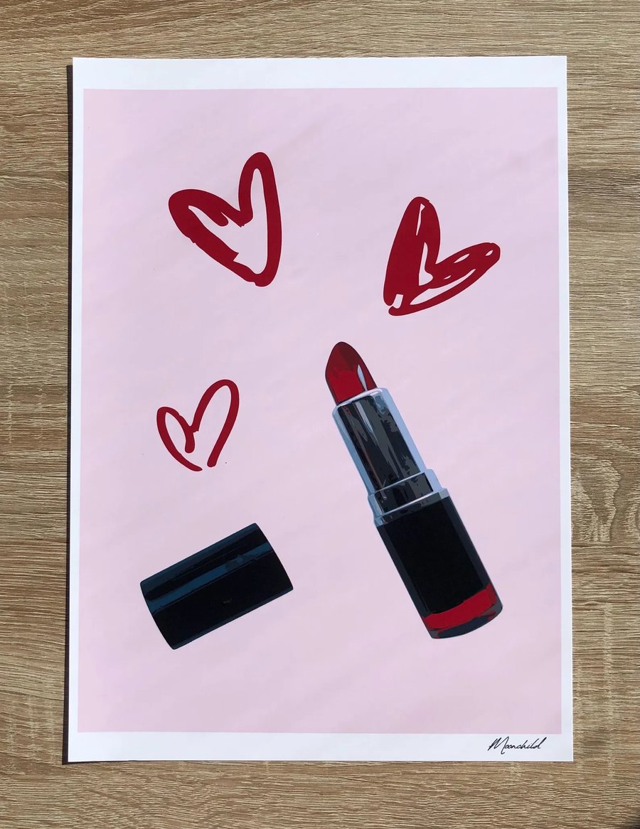 Lipstick Print, A4 Giclee Print, Graphic Art, Feminine Wall Art, Make Up Art