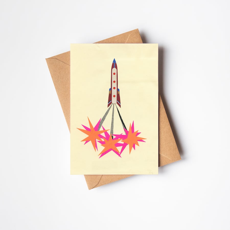 Retro Space Greeting Card - Rocket