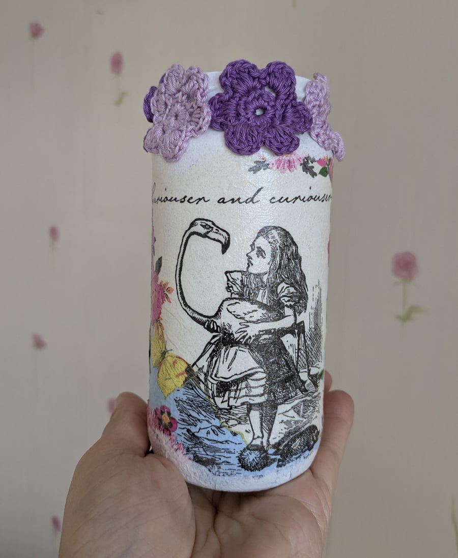 Alice in Wonderland decoupaged glass decoration 