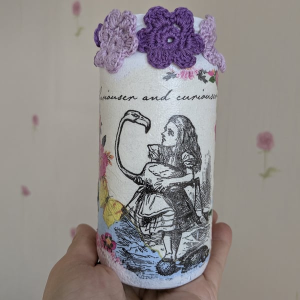 Alice in Wonderland decoupaged glass decoration 