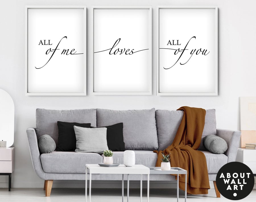 Personalised anniversary gift set of 3 art prints, unique wedding gift 