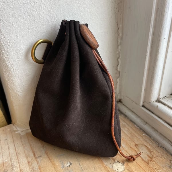 Handmade Brown Soft Leather Pouch - dice bag, everyday carry, D&D, coin purse...